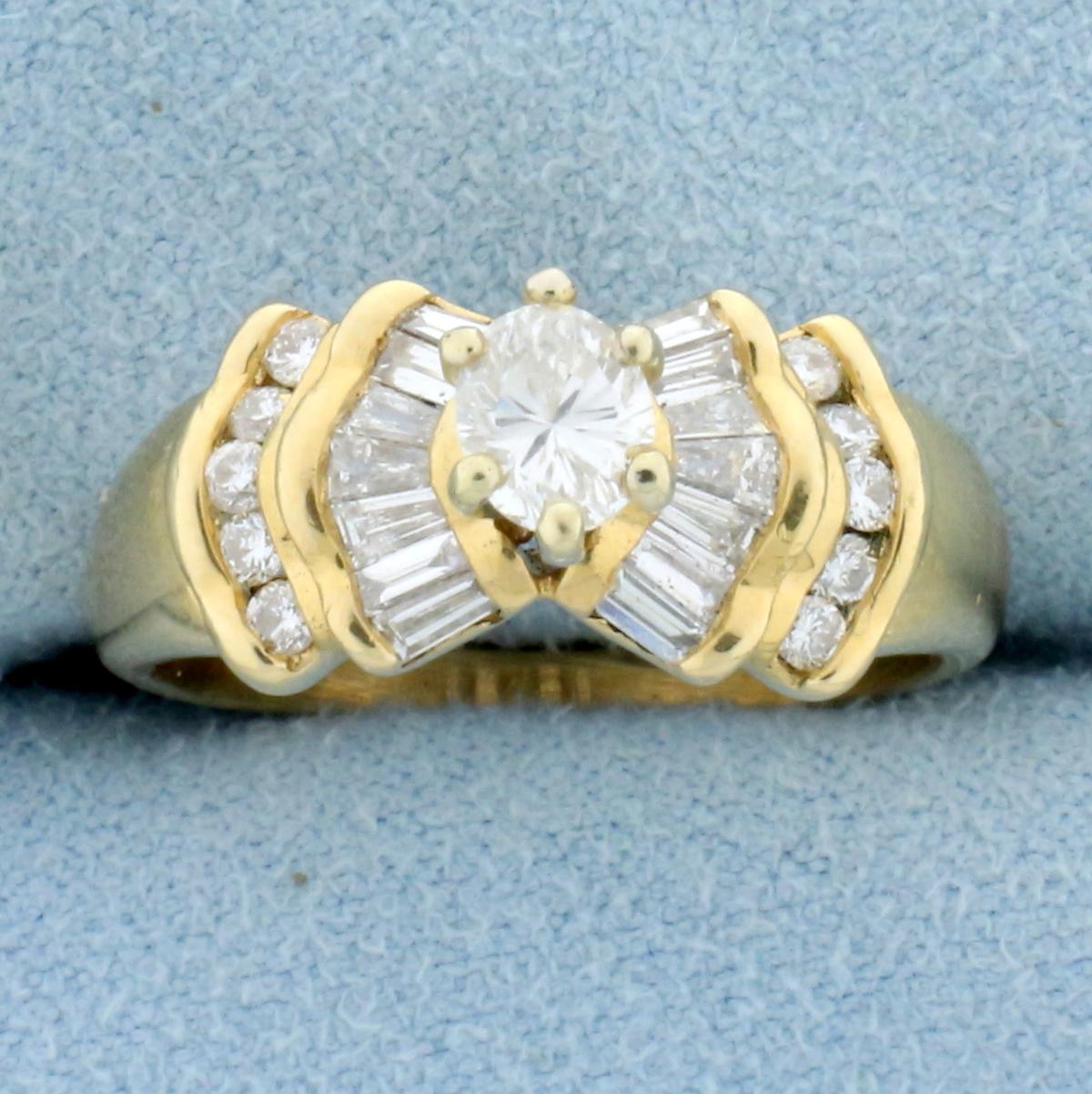 Vintage 1ct Tw Oval Diamond Engagement Ring In 14k Yellow Gold