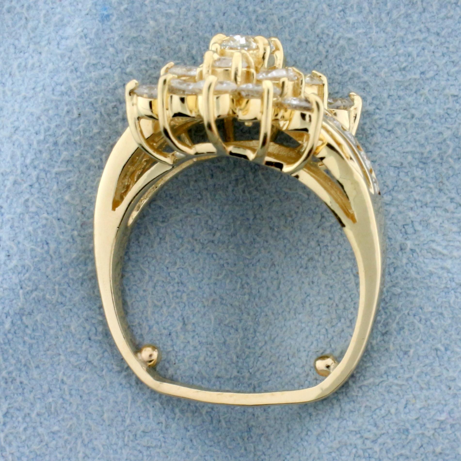 Vintage 1 3/4ct Tw Oval And Round Diamond Ring In 14k Yellow Gold