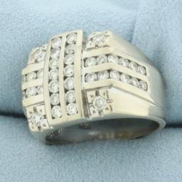 Mens Diamond Channel Set Statement Ring In 14k White Gold