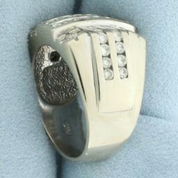 Mens Diamond Channel Set Statement Ring In 14k White Gold