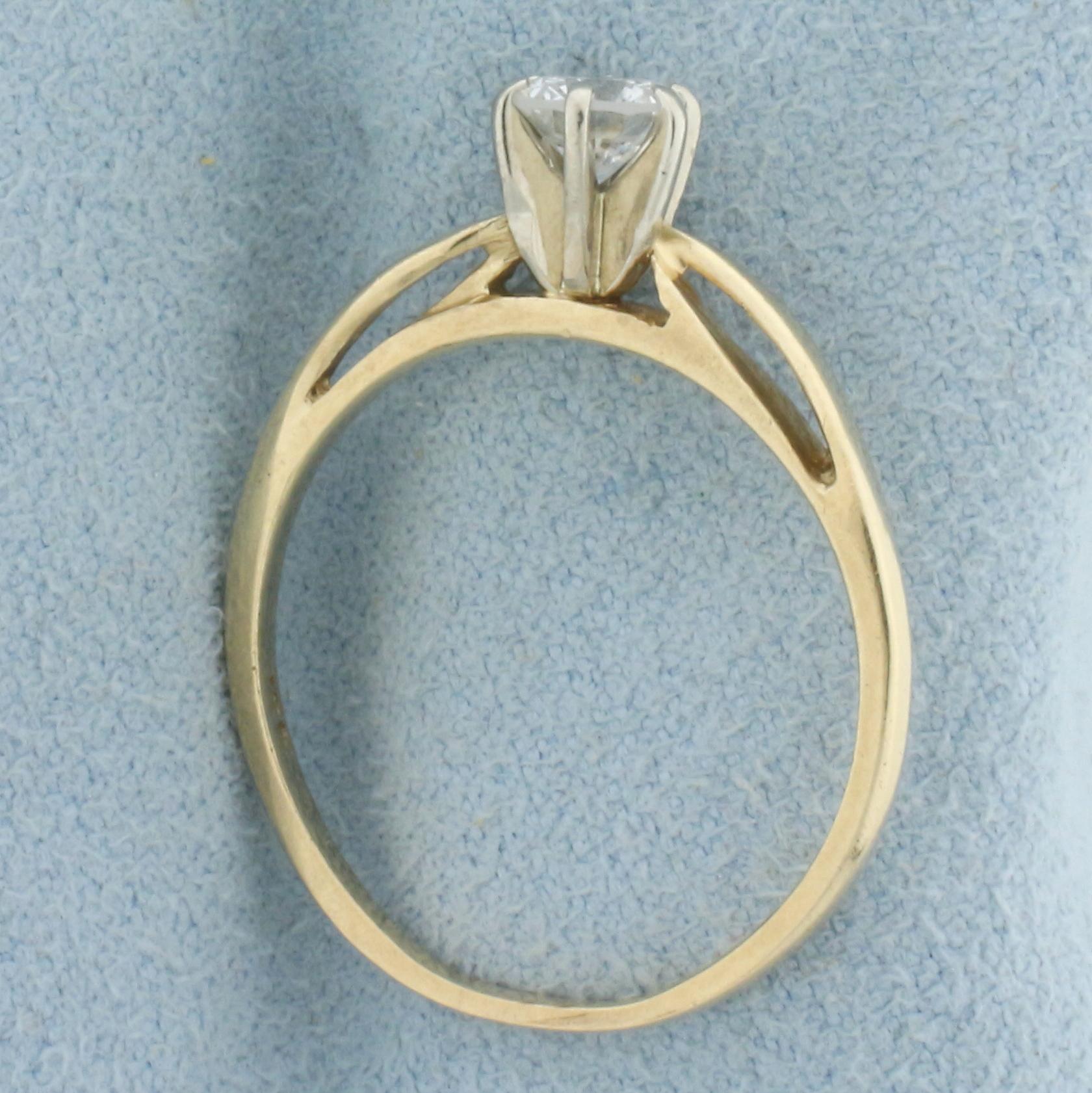 Solitaire Diamond Swirl Design Engagement Ring In 14k Yellow Gold