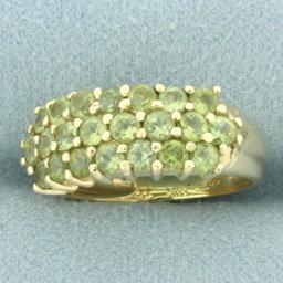 Peridot 3 Row Shared Prong Ring In 14k Yellow Gold