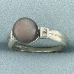 8mm Tahitian Pearl And Diamond Ring In 14k White Gold