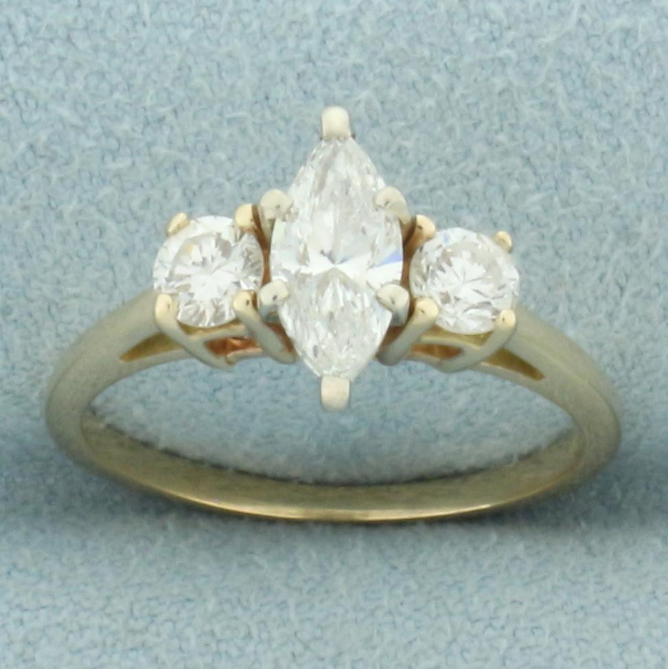 Marquise 3-stone Engagement Ring In 14k Yellow Gold