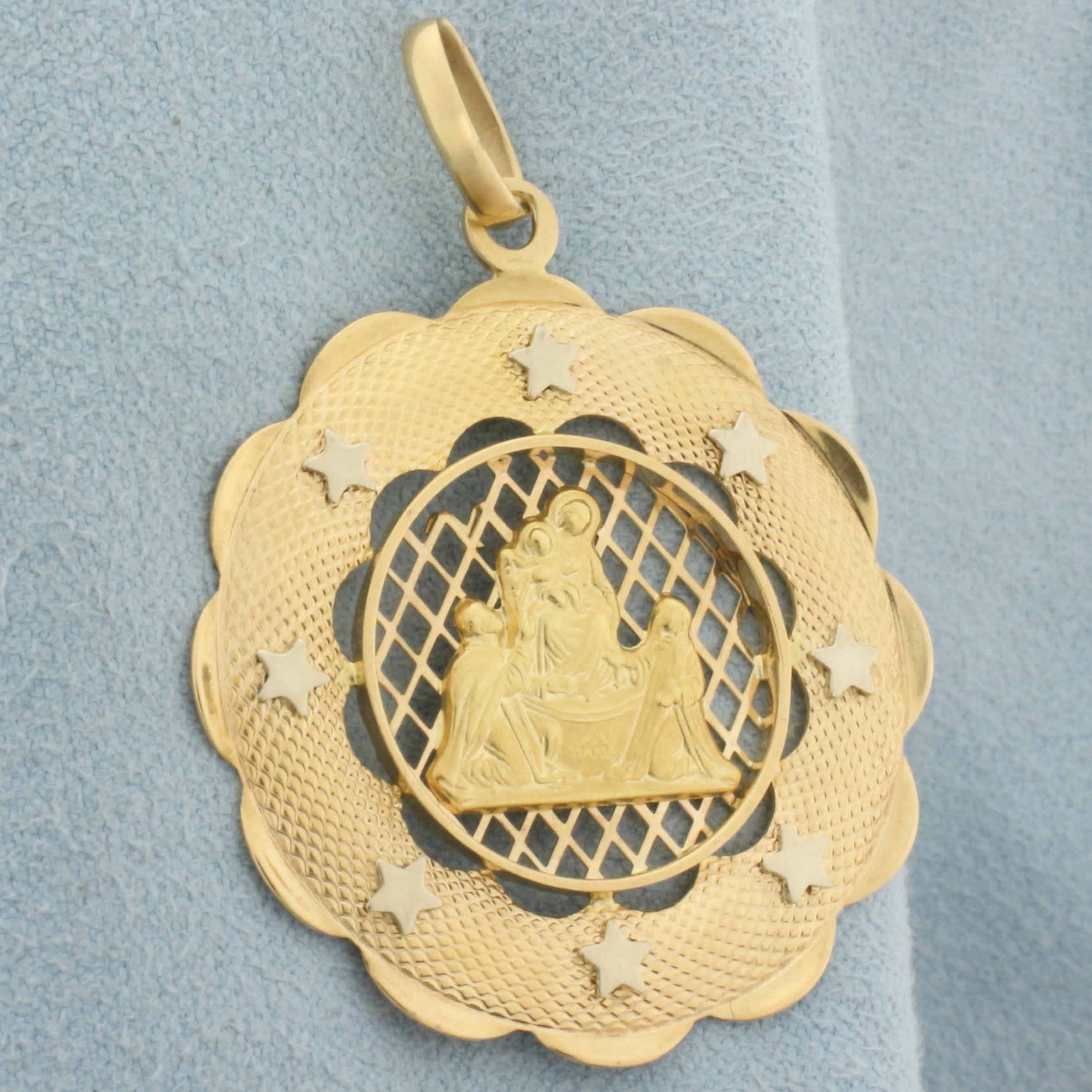 Ave Maria Mary Magdalene And Jesus Pendant In 18k Yellow Gold