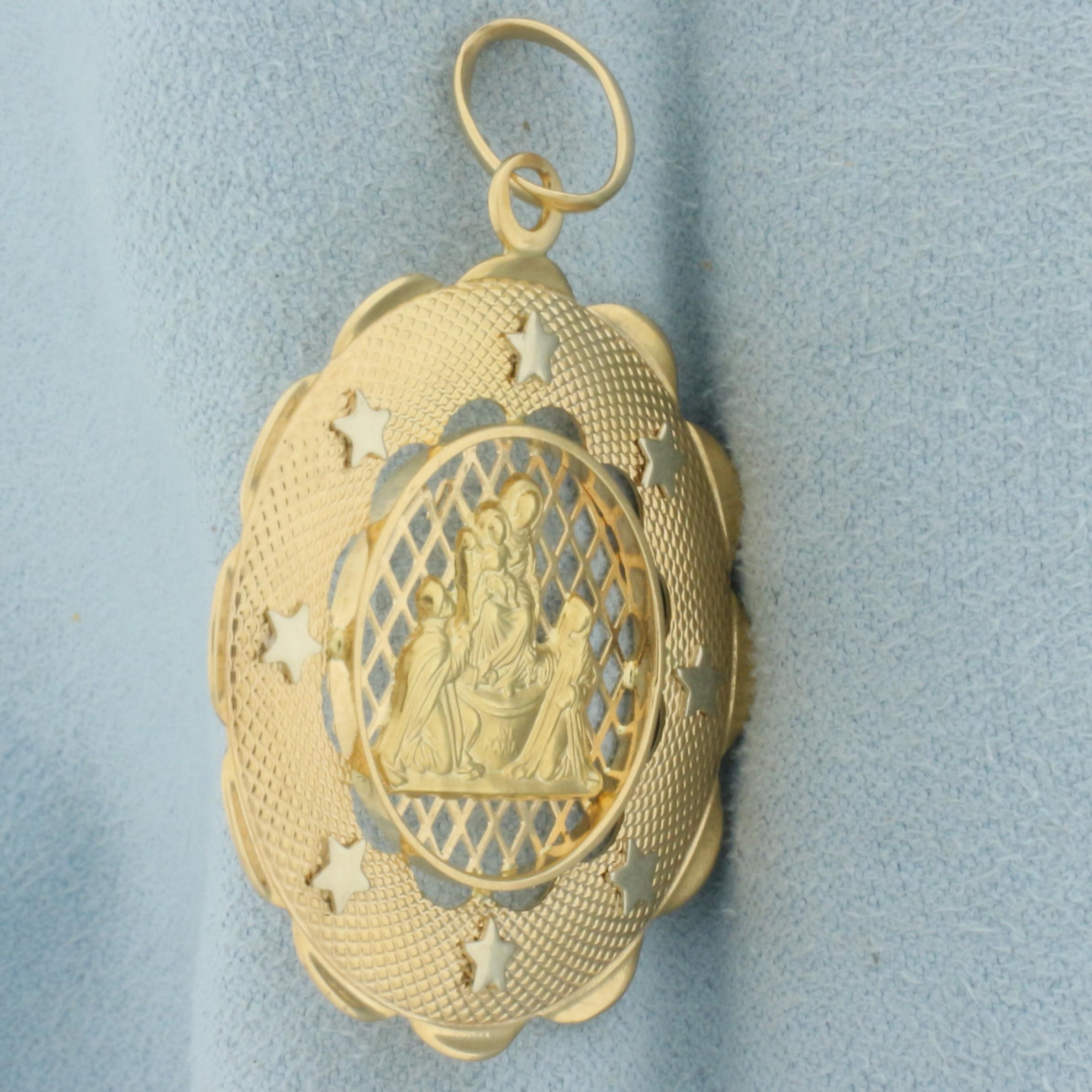 Ave Maria Mary Magdalene And Jesus Pendant In 18k Yellow Gold