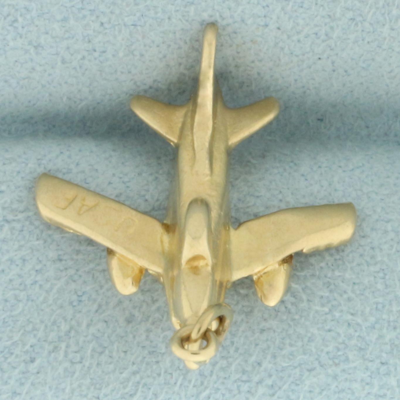 3d Usaf Air Force Plane Jet Charm In 14k Yellow Gold