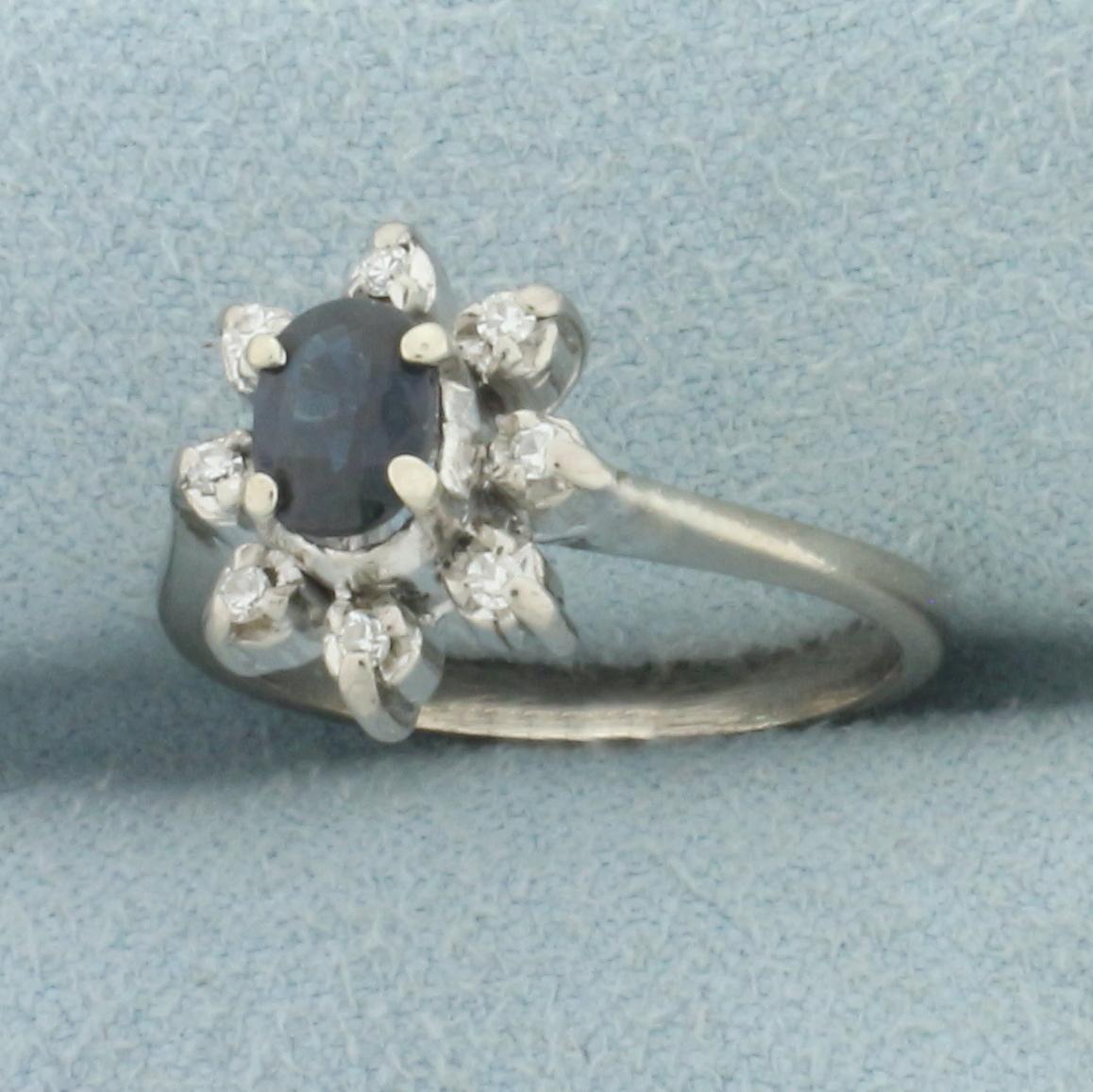 Sapphire And Diamond Flower Ring In _k Yellow Gold