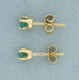 Natural Emerald Stud Earrings In 14k Yellow Gold
