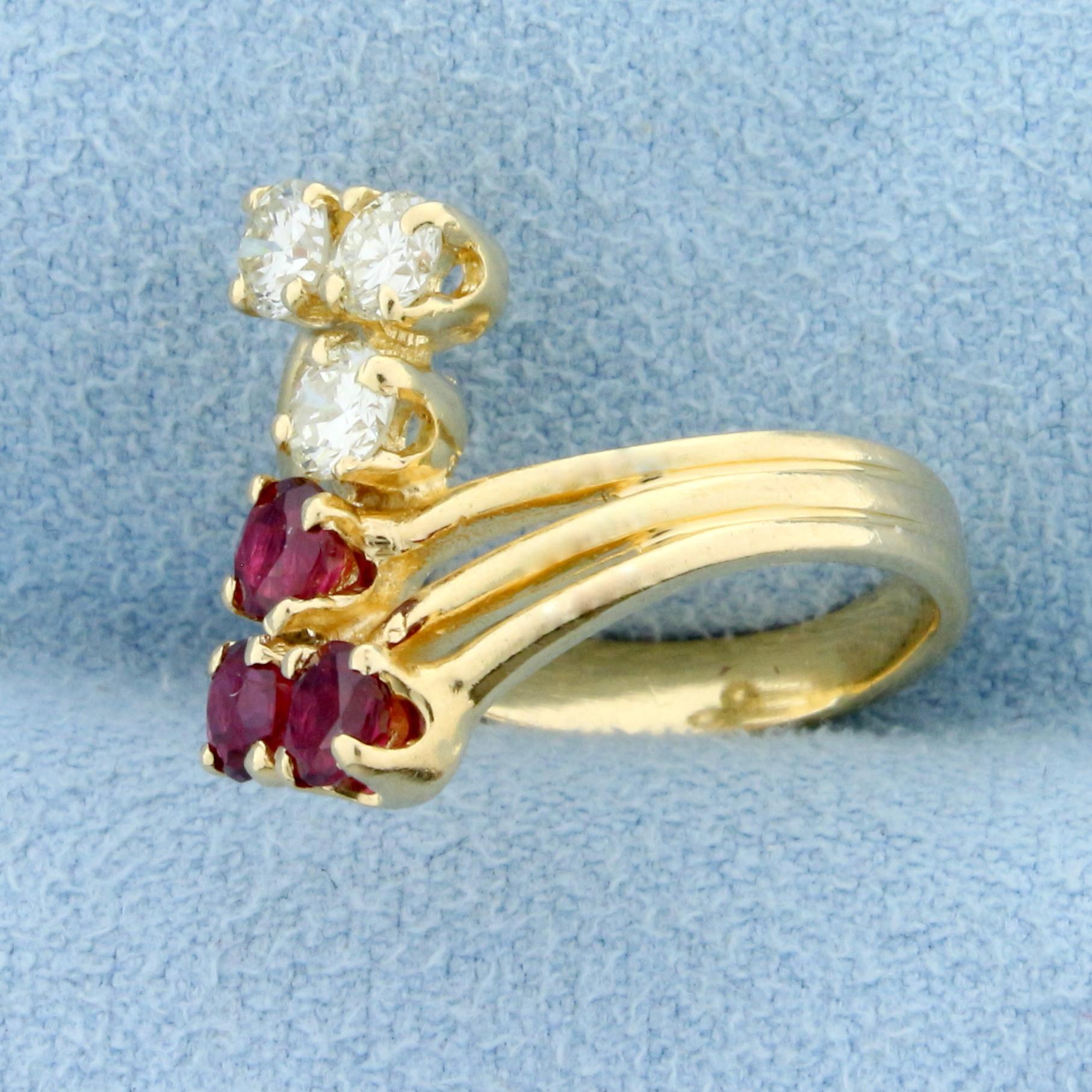 Vintage 1ct Tw Natural Ruby And Diamond Ring In 14k Yellow Gold