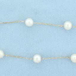 17 Inch Station Cultured Pearl Necklace In 14k Yellow Gold