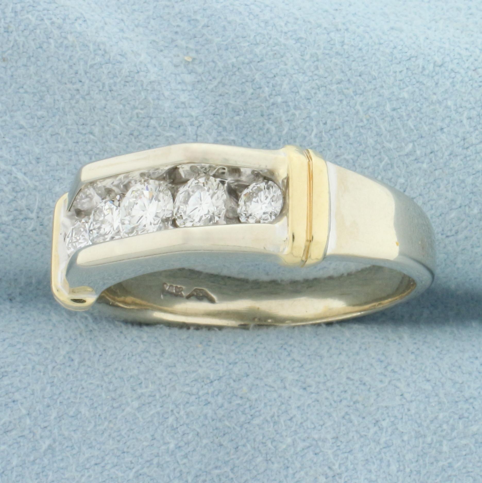 Mens 5 Stone Wedding Or Anniversary Ring In 14k White Gold