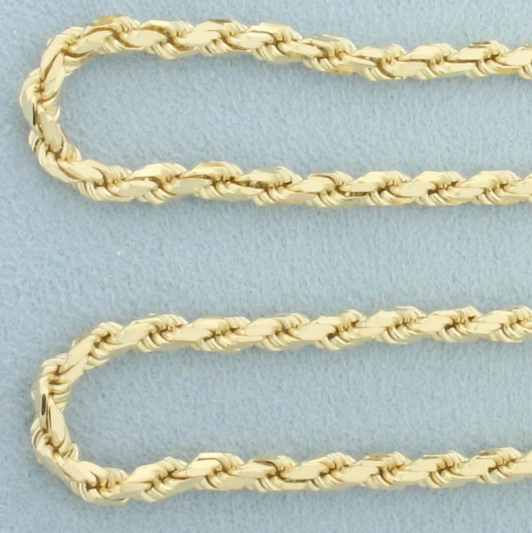 18 Inch Solid Rope Link Chain Necklace In 14k Yellow Gold