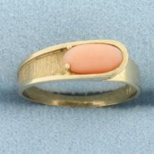 Vintage Pink Coral Ring In 10k Yellow Gold