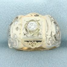 Vintage Diamond Masonic Scottish Rite Ring In 10k Yellow And White Gold