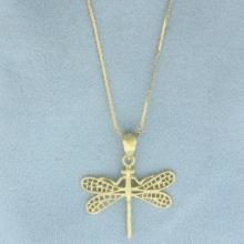 Dragonfly Necklace In 14k Yellow Gold