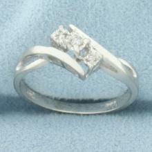 3 Stone Diamond Bypass Design Ring In 10k White Gold