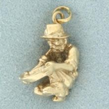 Prospector Gold Miner Panning Charm In 14k Yellow Gold