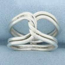 Mens Interlocking Band Design Ring In Sterling Silver