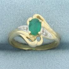 Emerald And Diamond Ring In 14k Yellow Gold