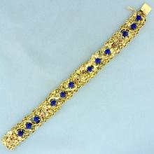 Designer Ruby And Lapis Lazuli Flower Design Bracelet In 14k Yellow Gold