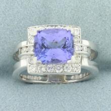 Tanzanite And Diamond Ring In 14k White Gold