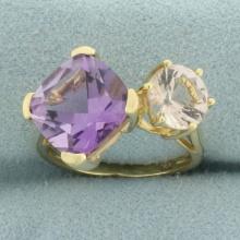 Morganite And Amethyst Toi Et Moi Ring In 14k Yellow Gold