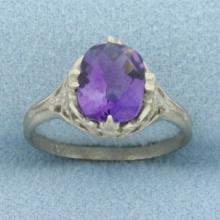 Vintage Amethyst Filigree Ring In 14k White Gold