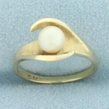 Cultured Pearl Bypass Design Ring In 14k Yellow Gold