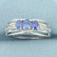 Tanzanite And Diamond Ring In 10k White Gold