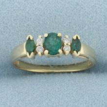 Emerald And Diamond Ring In 14k Yellow Gold