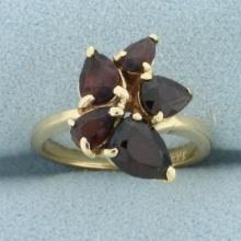 Garnet Flower Design Ring In 14k Yellow Gold