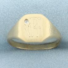 Mens Diamond Vintage Monogram Signet Ring In 14k Yellow Gold