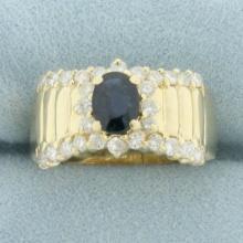 Natural Sapphire And Diamond Ring In 14k Yellow Gold