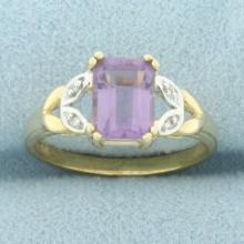 Amethyst And Diamond Ring In 14k Yellow Gold