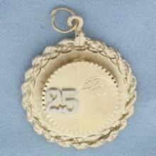 Happy 25 Year Anniversary Pendant Or Charm In 14k Yellow Gold