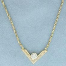 Vintage Old European Cut Diamond V Rope Necklace In 14k Yellow Gold