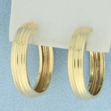 Banded Design Hoop Earrings In 14k Yellow Gold