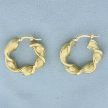 Italian Satin And High Polish Twisting Hoop Earrings In 18k Yellow Gold