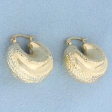Puffy Textured Hoop Earrings In 14k Yellow Gold