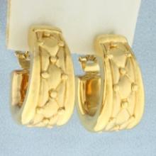 Italian Quilted Design Hoop Earrings In 18k Yellow Gold