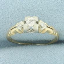 Antique 3 Stone Diamond Engagement Ring In 14k Yellow Gold