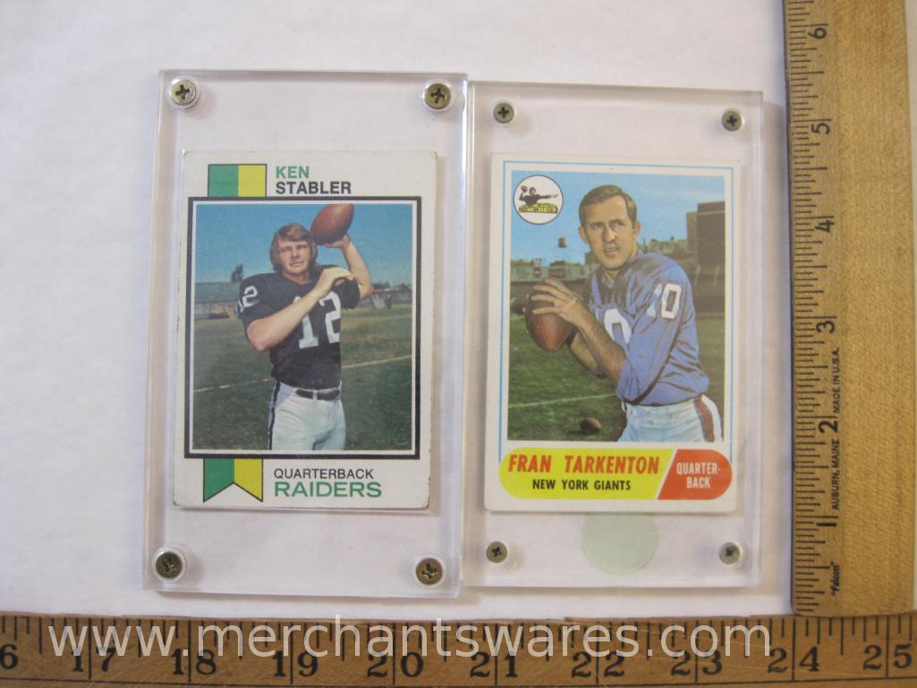 Two Vintage NFL Football Trading Cards in Plastic Cases including Topps Ken Stabler 487 and Fran