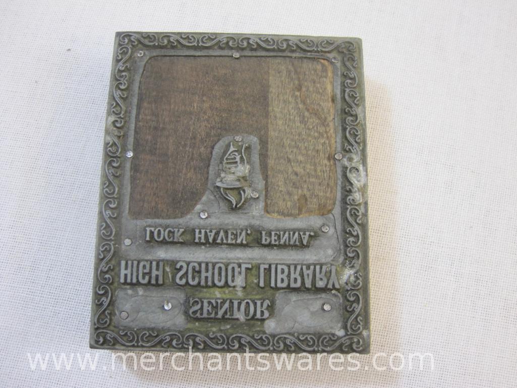 Four Antique Lock Haven PA Printing Plate Blocks including High School Library, The Millbrook