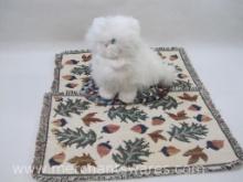 Dakin White Plush Persian Cat with 2 Placemats, Mini Rag Rug