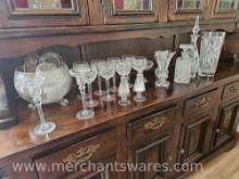 Various Crystal and Cut Glass Items, Includes Waterford Crystal Goblets, Candlesticks, Decanters,