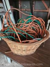 Basket with Extension Cords, Three Way Splitter, see pictures