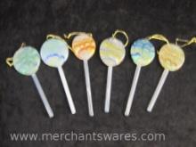 Six Blown Glass Lollypop Ornaments in Boxes, 10oz