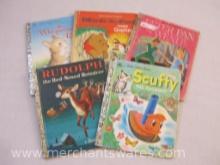 Five Vintage Little Golden Books including The Whispering Rabbit, Winnie-the-Pooh Meets Gopher,