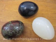 Three Polished Stone Eggs, Blue Goldstone, White Quartz and more, 11 oz